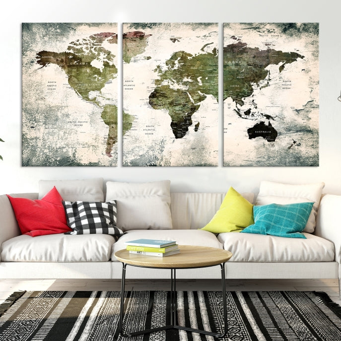 World Map Canvas PRINT, World Map Canvas Art, Large World Map PUSH Pin Canvas Print, World Map, World Map Art Print,