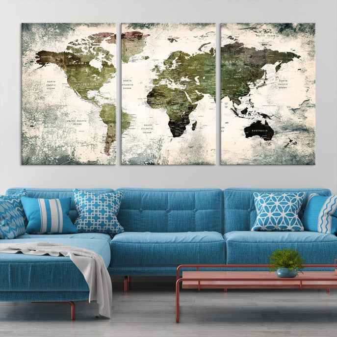 World Map Canvas PRINT, World Map Canvas Art, Large World Map PUSH Pin Canvas Print, World Map, World Map Art Print,