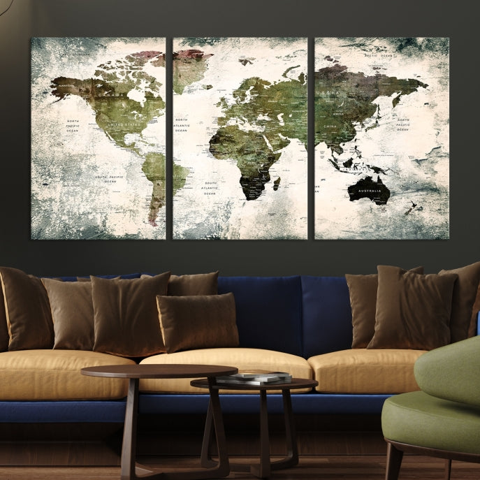 World Map Canvas PRINT, World Map Canvas Art, Large World Map PUSH Pin Canvas Print, World Map, World Map Art Print,