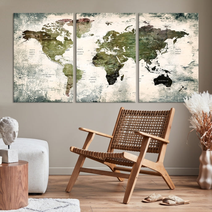 World Map Canvas PRINT, World Map Canvas Art, Large World Map PUSH Pin Canvas Print, World Map, World Map Art Print,