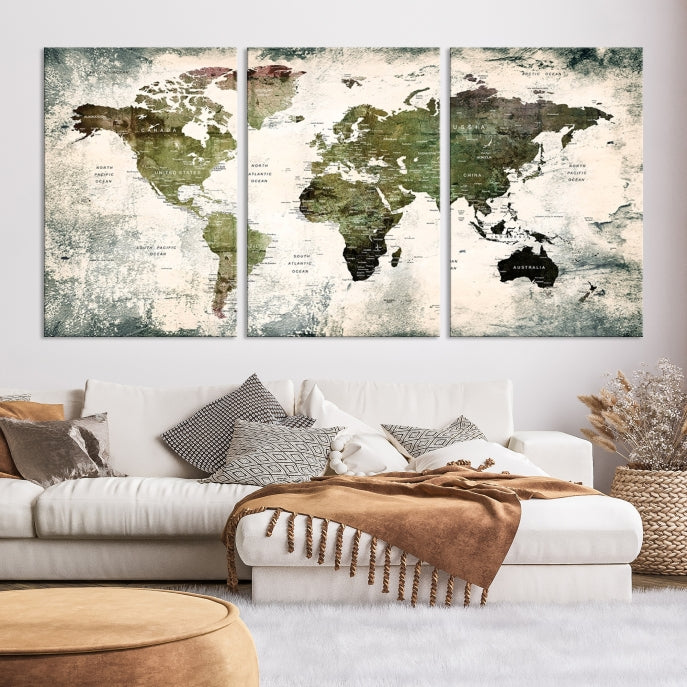 World Map Canvas PRINT, World Map Canvas Art, Large World Map PUSH Pin Canvas Print, World Map, World Map Art Print,