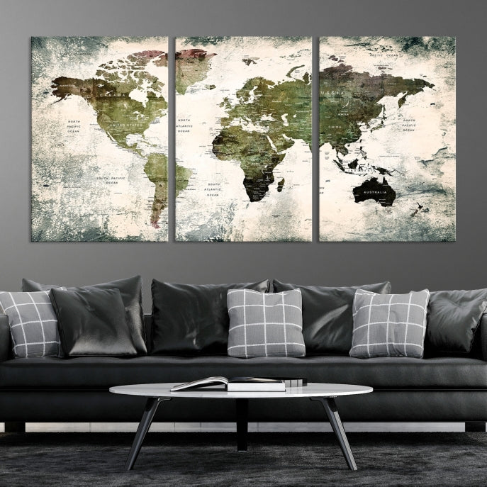 World Map Canvas PRINT, World Map Canvas Art, Large World Map PUSH Pin Canvas Print, World Map, World Map Art Print,