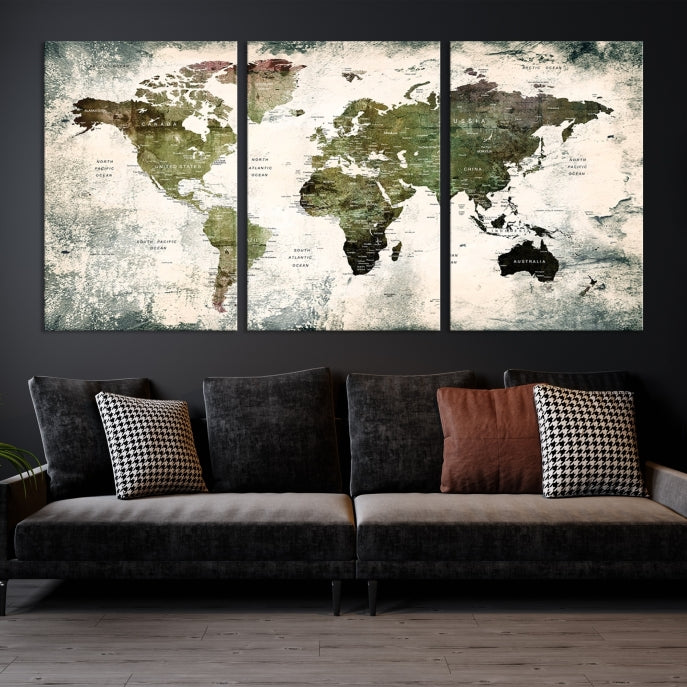 World Map Canvas PRINT, World Map Canvas Art, Large World Map PUSH Pin Canvas Print, World Map, World Map Art Print,