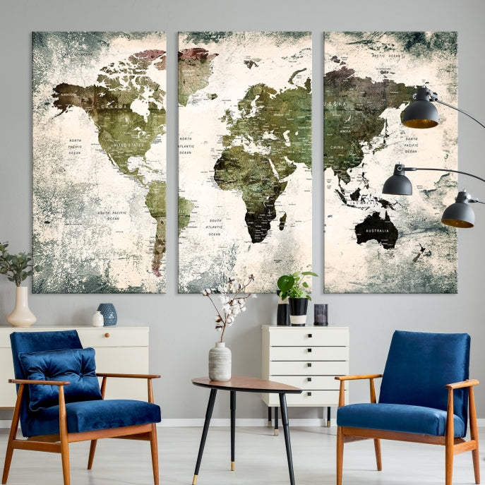 World Map Canvas PRINT, World Map Canvas Art, Large World Map PUSH Pin Canvas Print, World Map, World Map Art Print,