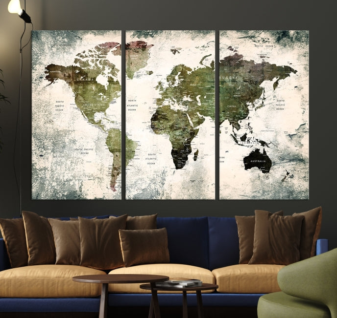 World Map Canvas PRINT, World Map Canvas Art, Large World Map PUSH Pin Canvas Print, World Map, World Map Art Print,