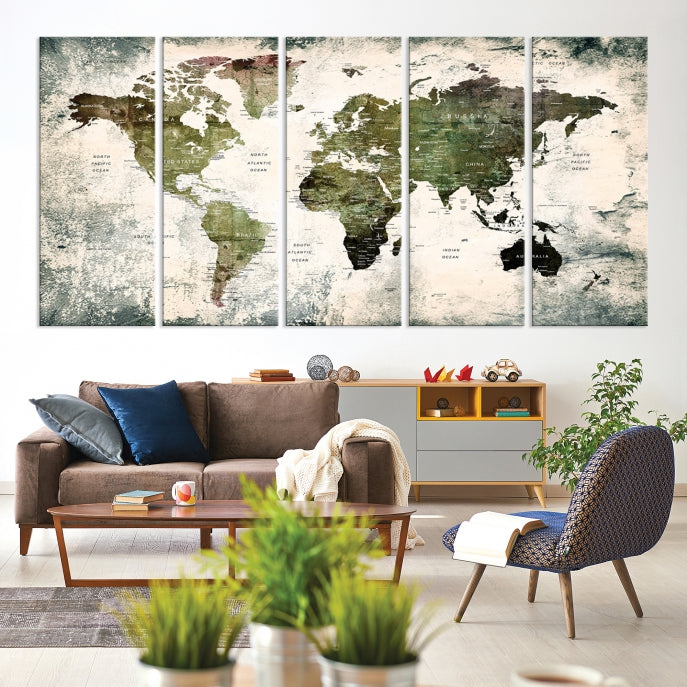 World Map Canvas PRINT, World Map Canvas Art, Large World Map PUSH Pin Canvas Print, World Map, World Map Art Print,