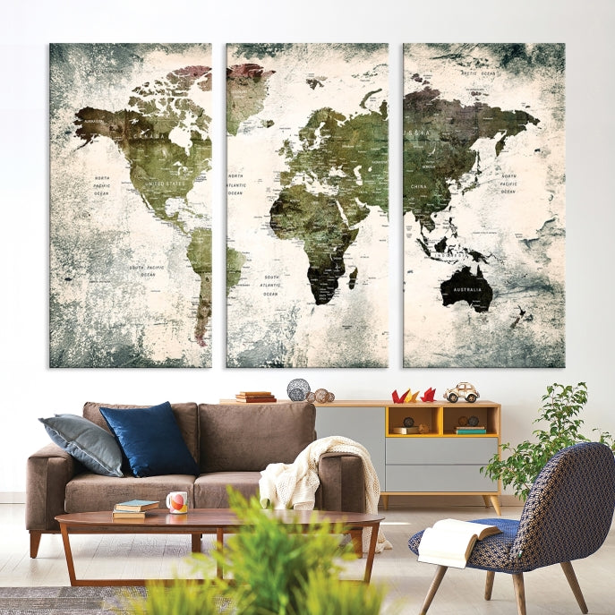 World Map Canvas PRINT, World Map Canvas Art, Large World Map PUSH Pin Canvas Print, World Map, World Map Art Print,