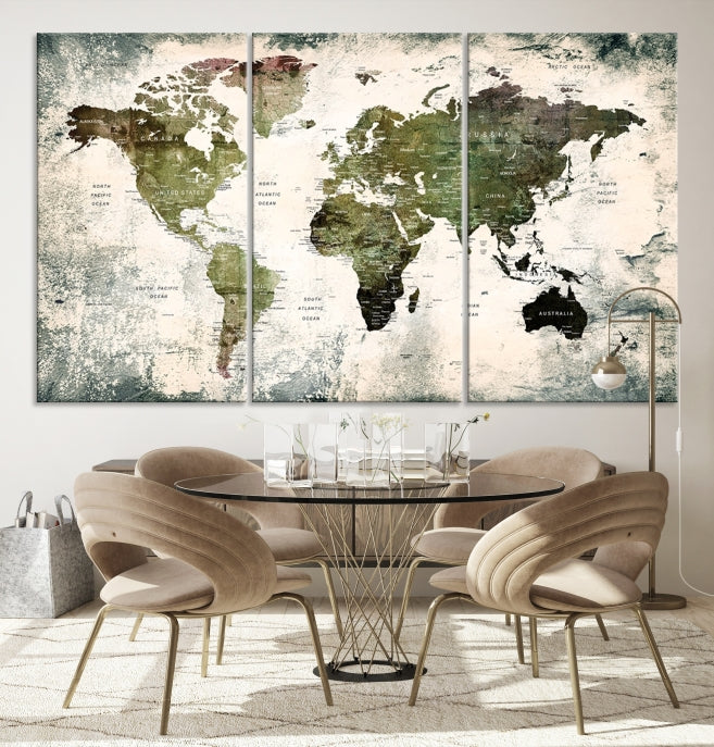 World Map Canvas PRINT, World Map Canvas Art, Large World Map PUSH Pin Canvas Print, World Map, World Map Art Print,