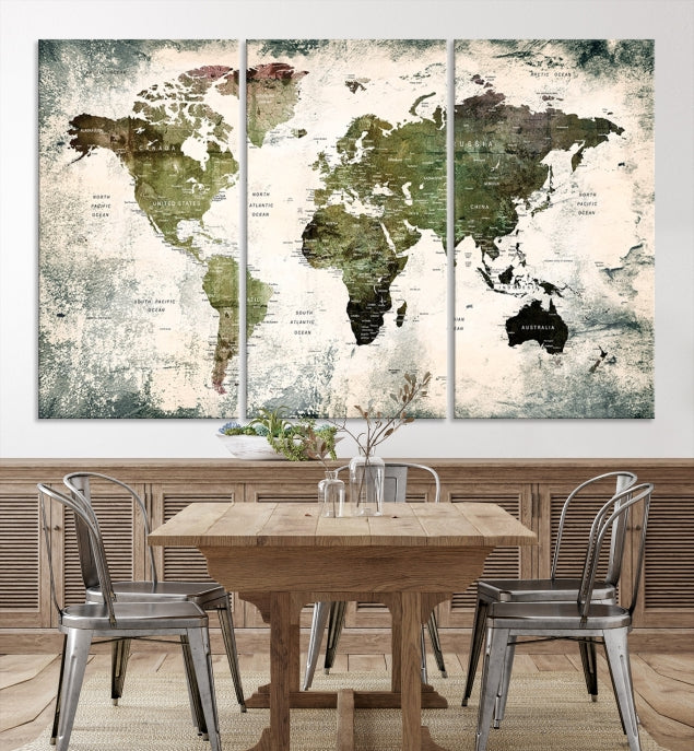 World Map Canvas PRINT, World Map Canvas Art, Large World Map PUSH Pin Canvas Print, World Map, World Map Art Print,