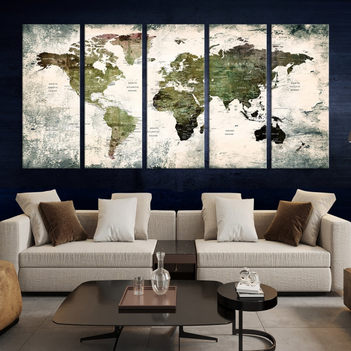 World Map Canvas PRINT, World Map Canvas Art, Large World Map PUSH Pin Canvas Print, World Map, World Map Art Print,