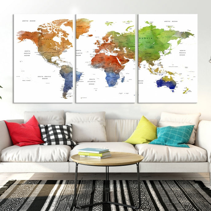 World Map Push Pin Print On Canvas Wall Art Giclee Print