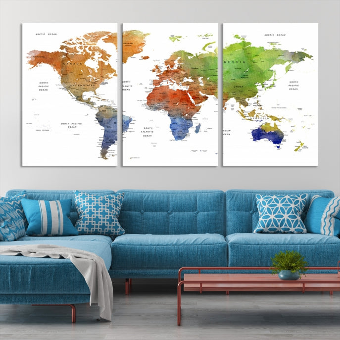 World Map Push Pin Print On Canvas Wall Art Giclee Print