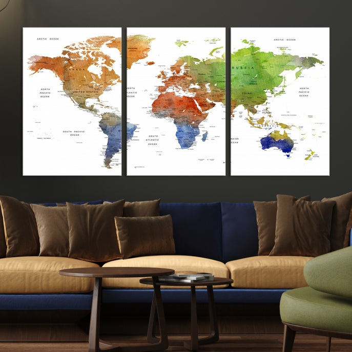 World Map Push Pin Print On Canvas Wall Art Giclee Print