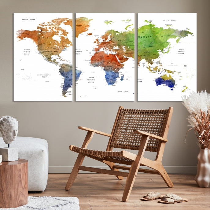 World Map Push Pin Print On Canvas Wall Art Giclee Print