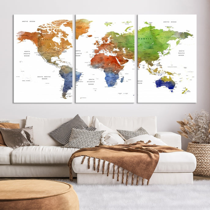 World Map Push Pin Print On Canvas Wall Art Giclee Print