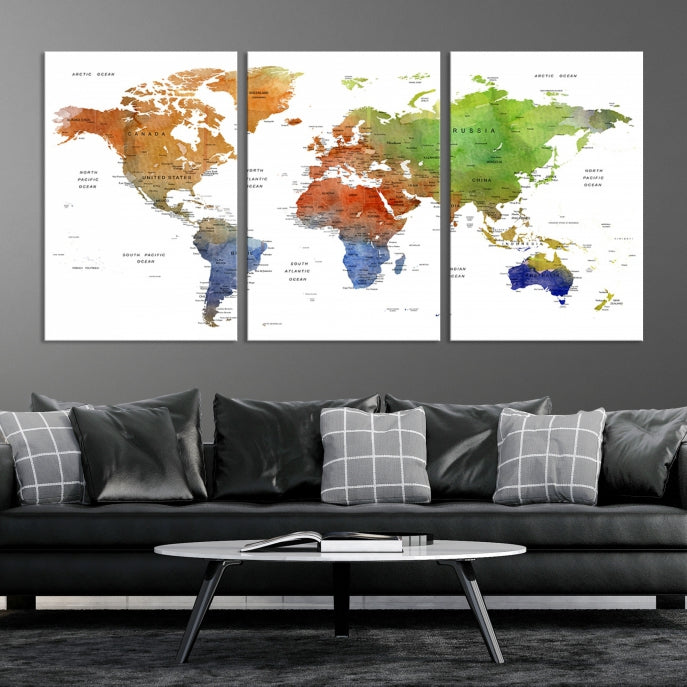 World Map Push Pin Print On Canvas Wall Art Giclee Print