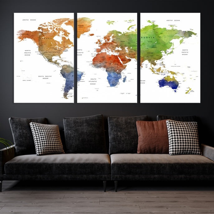 World Map Push Pin Print On Canvas Wall Art Giclee Print