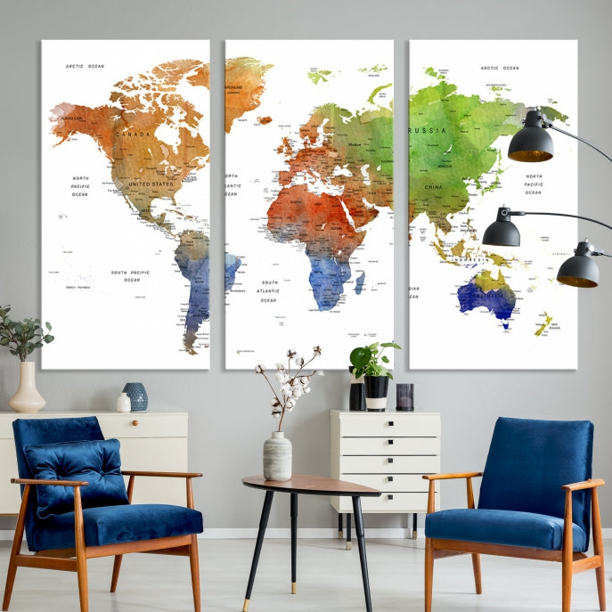 World Map Push Pin Print On Canvas Wall Art Giclee Print