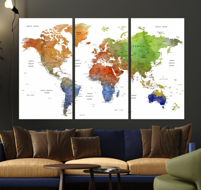 World Map Push Pin Print On Canvas Wall Art Giclee Print