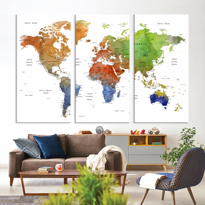 World Map Push Pin Print On Canvas Wall Art Giclee Print