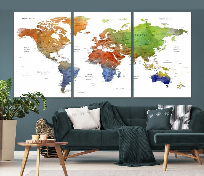 World Map Push Pin Print On Canvas Wall Art Giclee Print