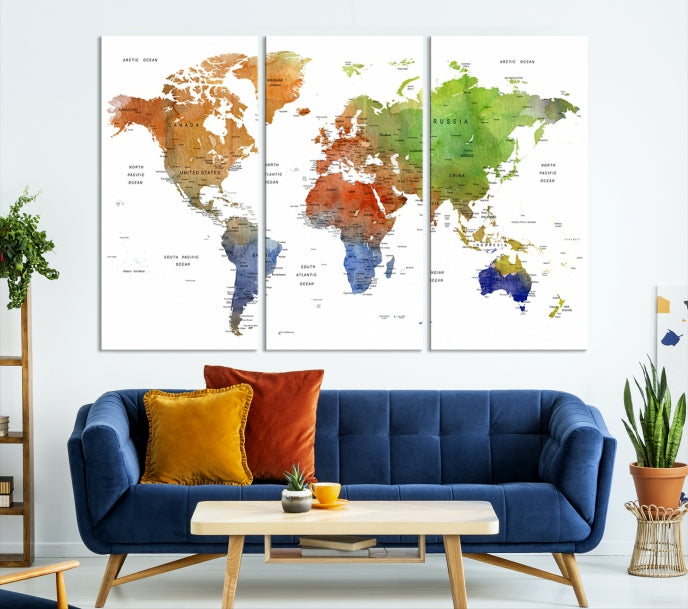 World Map Push Pin Print On Canvas Wall Art Giclee Print