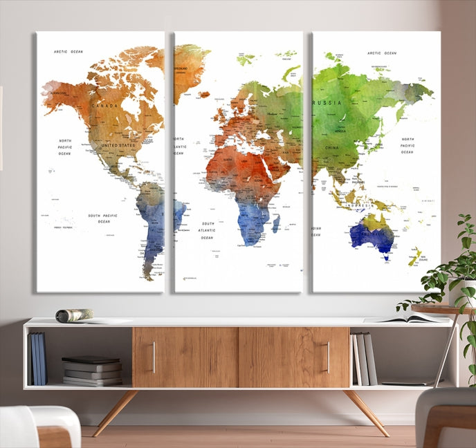 World Map Push Pin Print On Canvas Wall Art Giclee Print