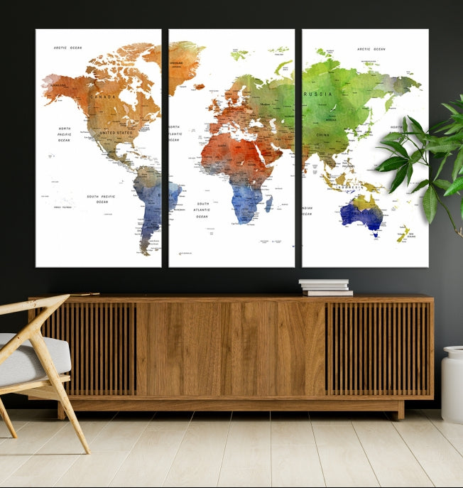 World Map Push Pin Print On Canvas Wall Art Giclee Print