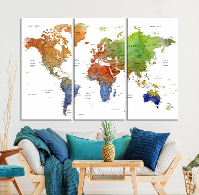 World Map Push Pin Print On Canvas Wall Art Giclee Print