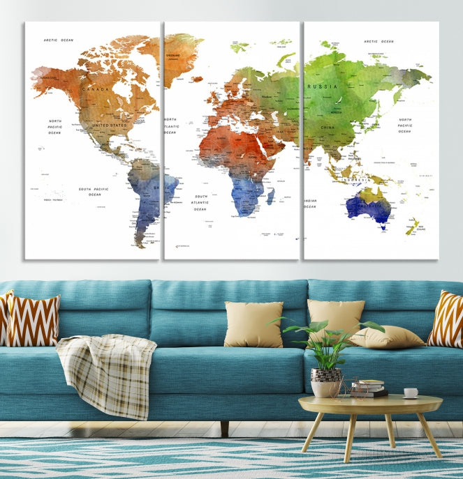 World Map Push Pin Print On Canvas Wall Art Giclee Print