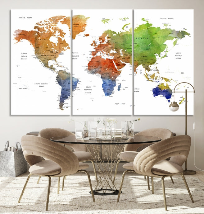 World Map Push Pin Print On Canvas Wall Art Giclee Print