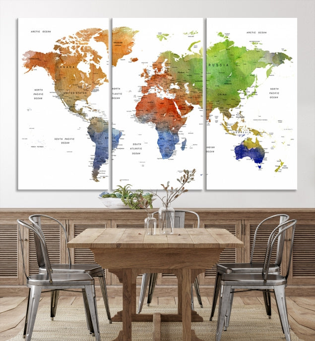 World Map Push Pin Print On Canvas Wall Art Giclee Print