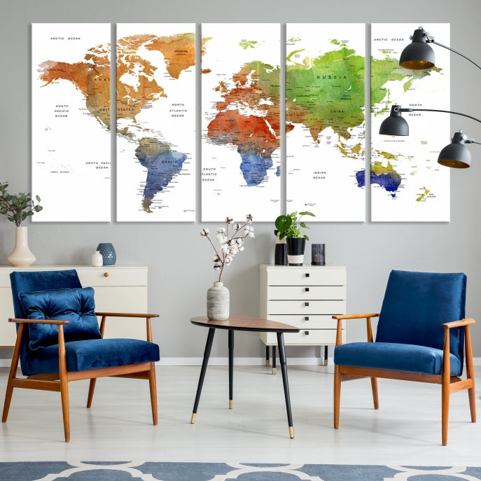 World Map Push Pin Print On Canvas Wall Art Giclee Print