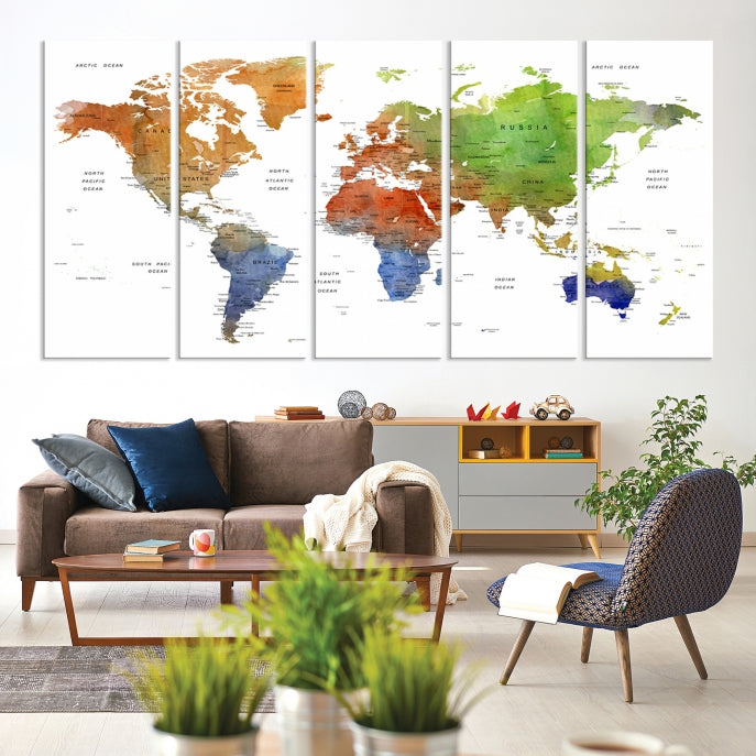 World Map Push Pin Print On Canvas Wall Art Giclee Print