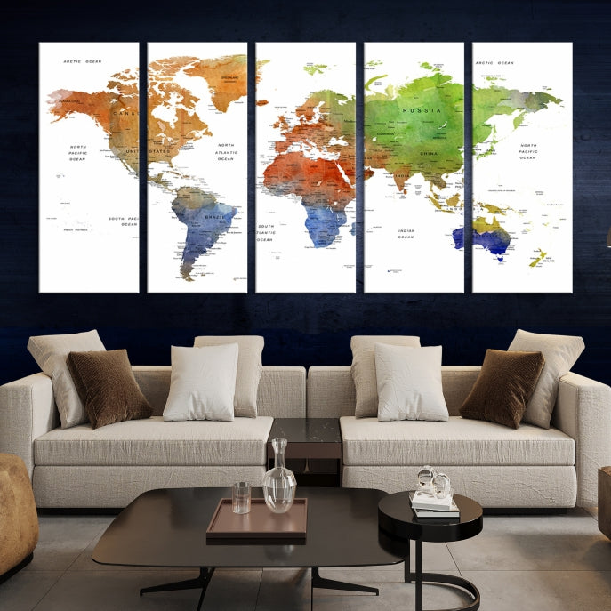 World Map Push Pin Print On Canvas Wall Art Giclee Print