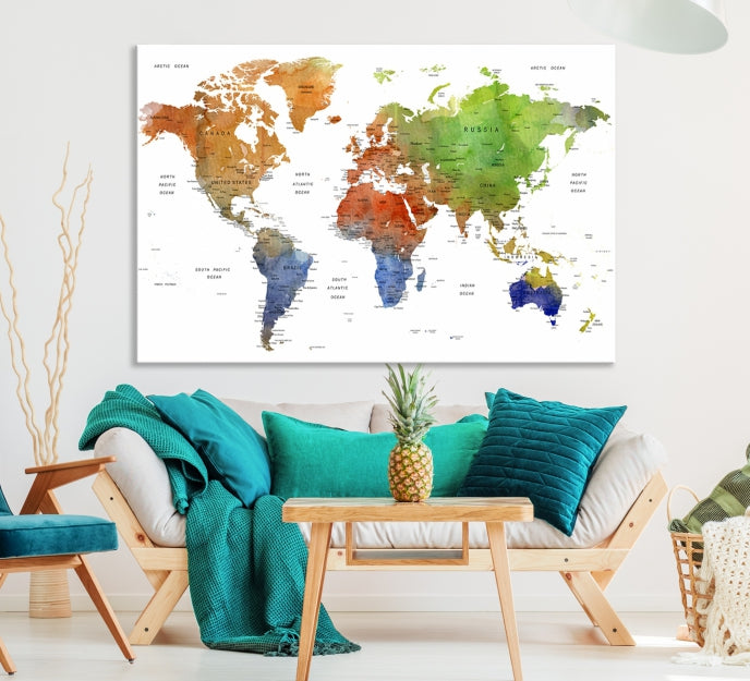 World Map Push Pin Print On Canvas Wall Art Giclee Print