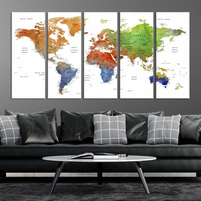 World Map Push Pin Print On Canvas Wall Art Giclee Print