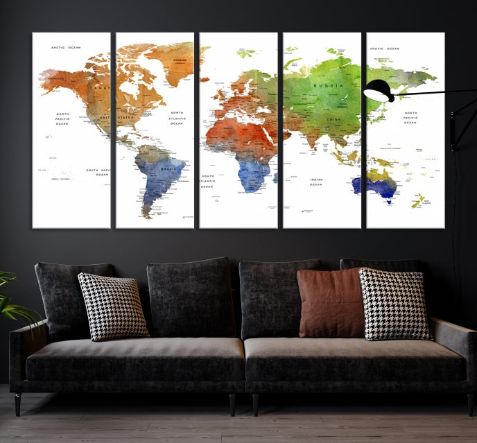 World Map Push Pin Print On Canvas Wall Art Giclee Print