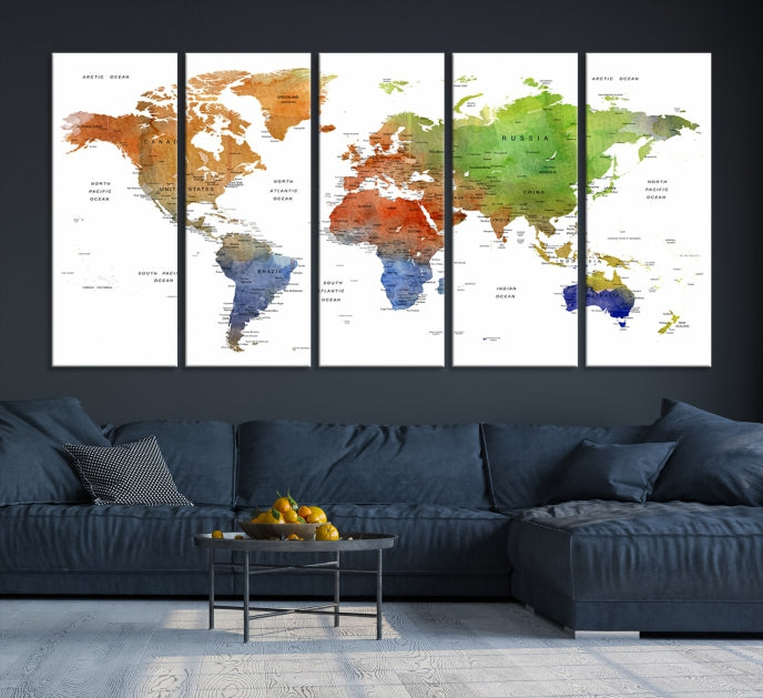 World Map Push Pin Print On Canvas Wall Art Giclee Print