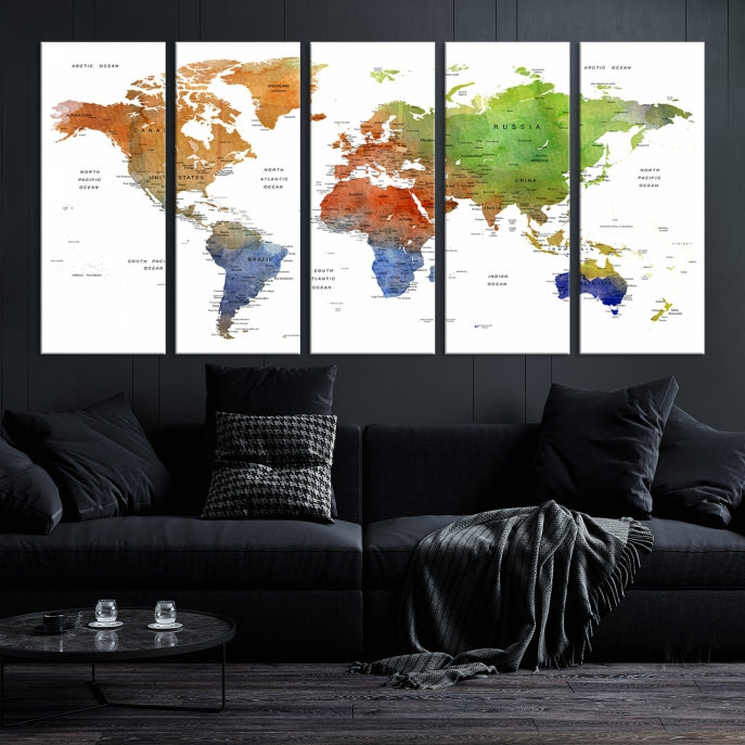 World Map Push Pin Print On Canvas Wall Art Giclee Print