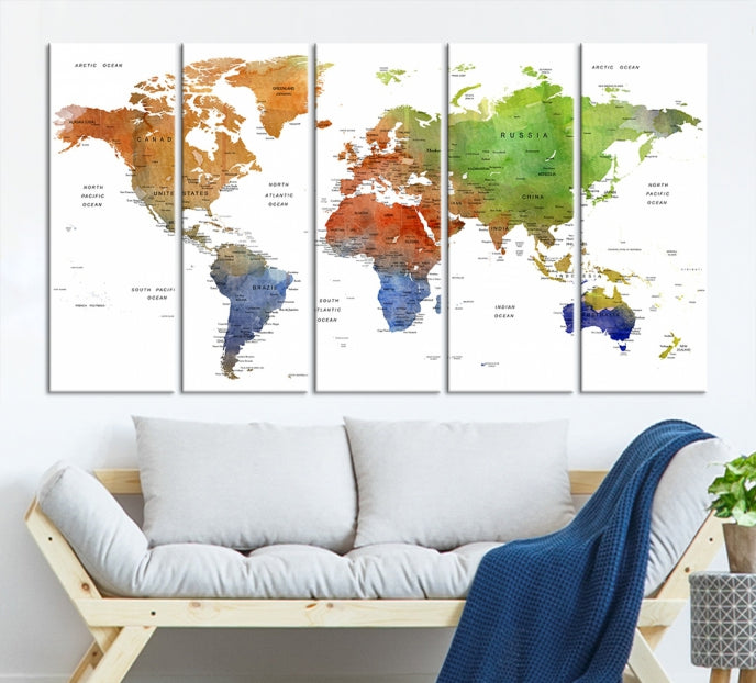 World Map Push Pin Print On Canvas Wall Art Giclee Print