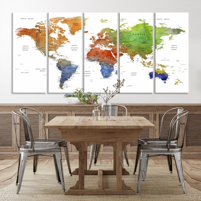 World Map Push Pin Print On Canvas Wall Art Giclee Print