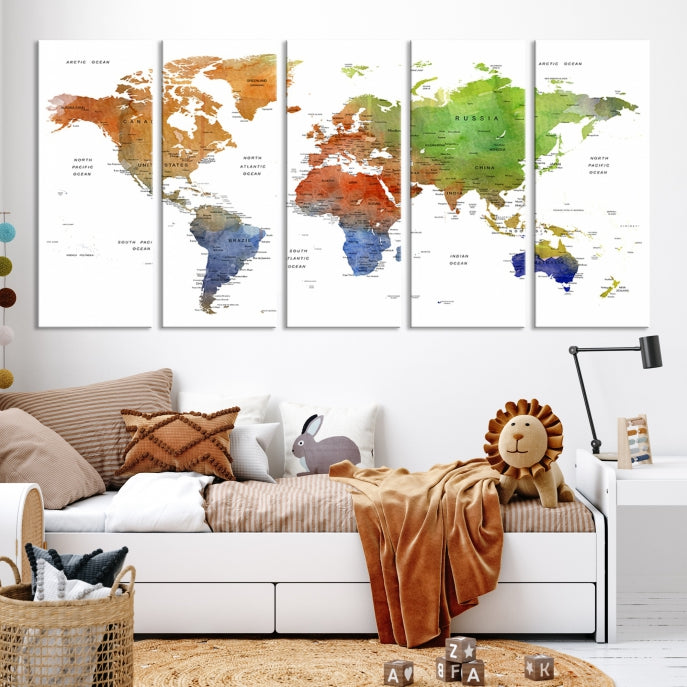 World Map Push Pin Print On Canvas Wall Art Giclee Print