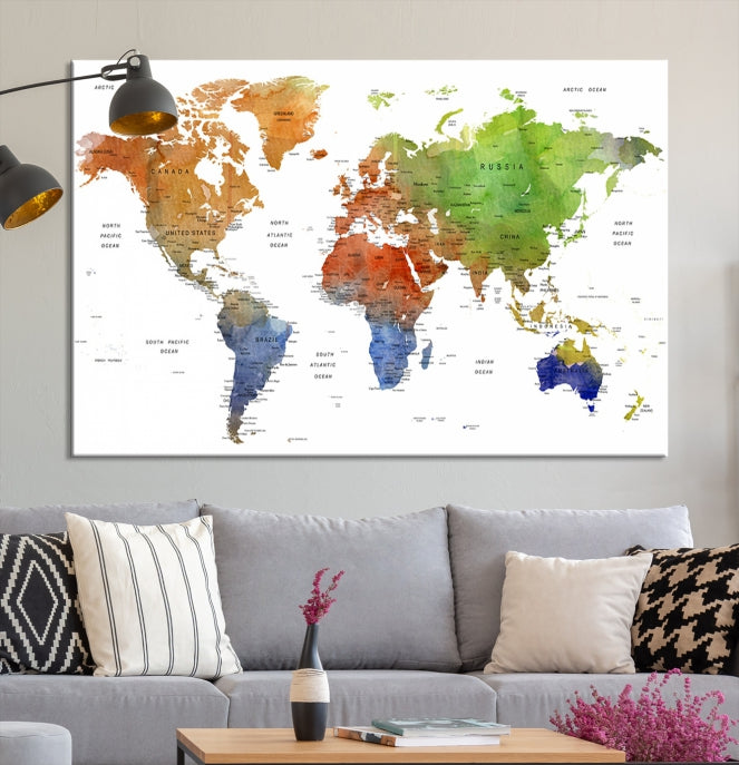 World Map Push Pin Print On Canvas Wall Art Giclee Print