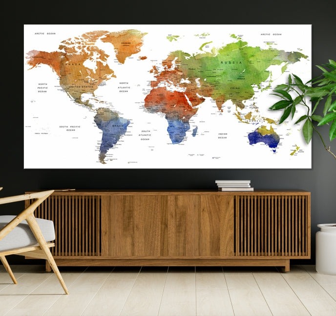 World Map Push Pin Print On Canvas Wall Art Giclee Print