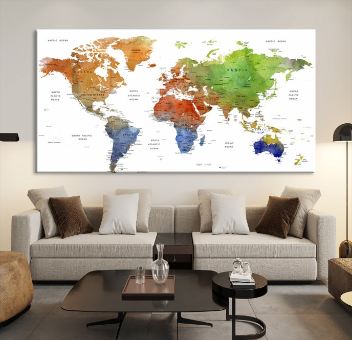 World Map Push Pin Print On Canvas Wall Art Giclee Print