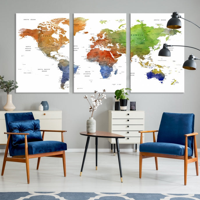 World Map Push Pin Print On Canvas Wall Art Giclee Print