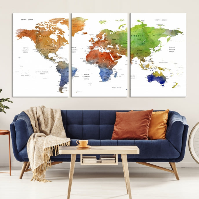 World Map Push Pin Print On Canvas Wall Art Giclee Print