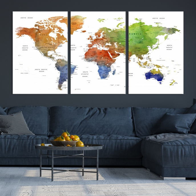 World Map Push Pin Print On Canvas Wall Art Giclee Print