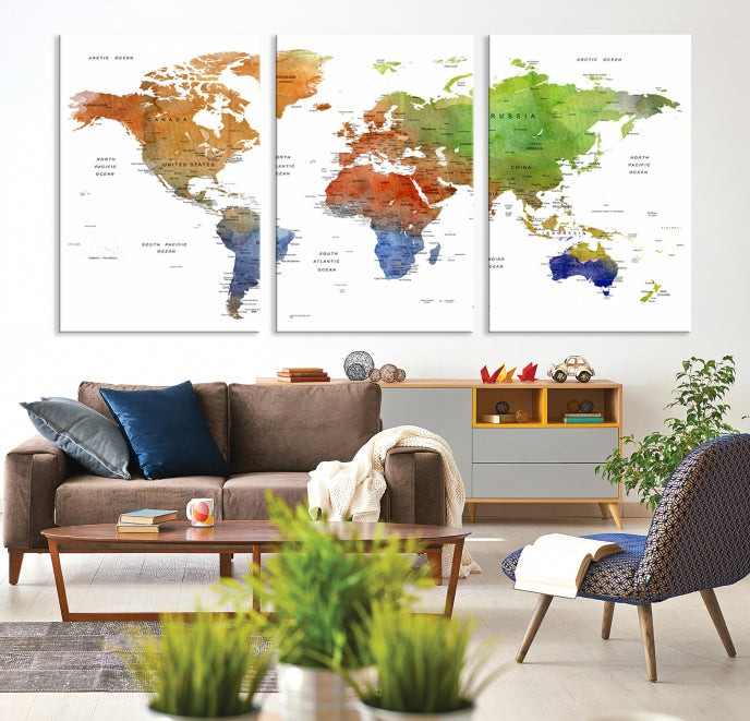 World Map Push Pin Print On Canvas Wall Art Giclee Print